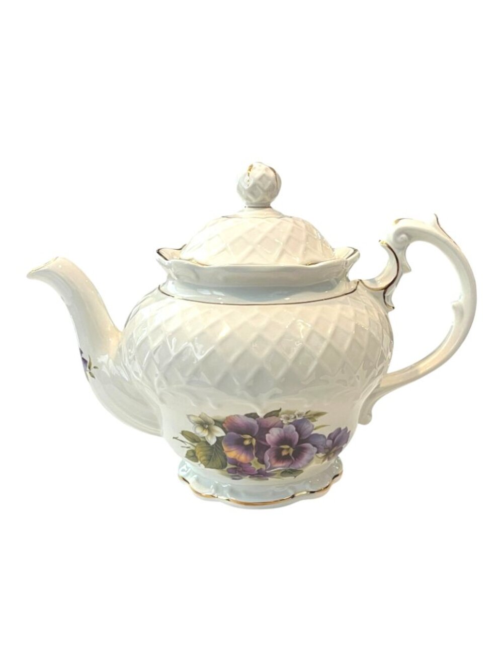 Crown Dorset Staffordshire England Teapot Flowered and Gold Trim - Picture 2 of 10
